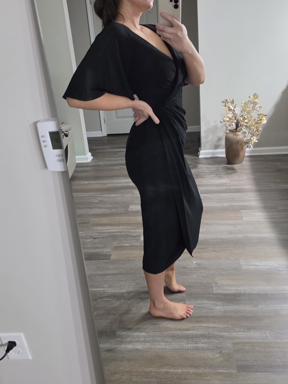 Maggy London Black Wrap-Style Midi Dress - Picture 2 of 6